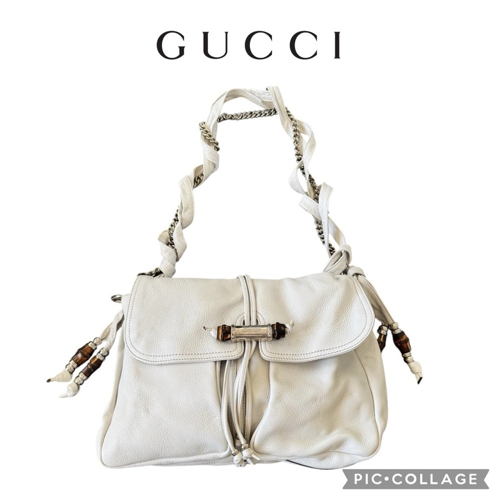 Gucci Off White Leather Bamboo Jungle Shoulder Bag and dust bag